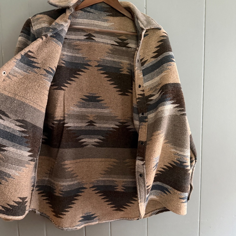 RFANTASY Mens Southwestern Aztec Print Snap Button Flannel Shirt Jacket Brown XL - Picture 7 of 8